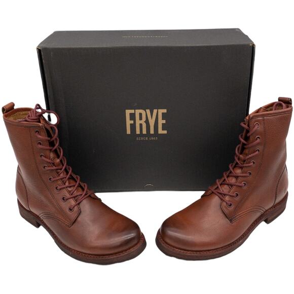 Frye Veronica Combat Boots  Leather Lace Up Heeled Red Clay Women's  8.5 - Picture 1 of 13